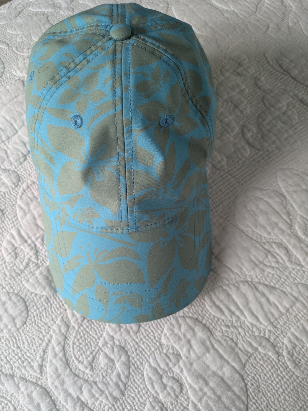 Women's Floral Print Baseball Cap - Light Blue & Beige